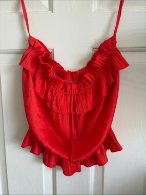 Anthropologie Red Ruffle Tube Top
